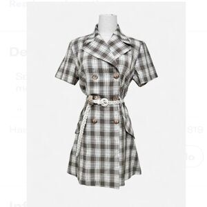Vintage Grey/Taupe & White Plaid Button Front Mini Dress by Alyn Paige